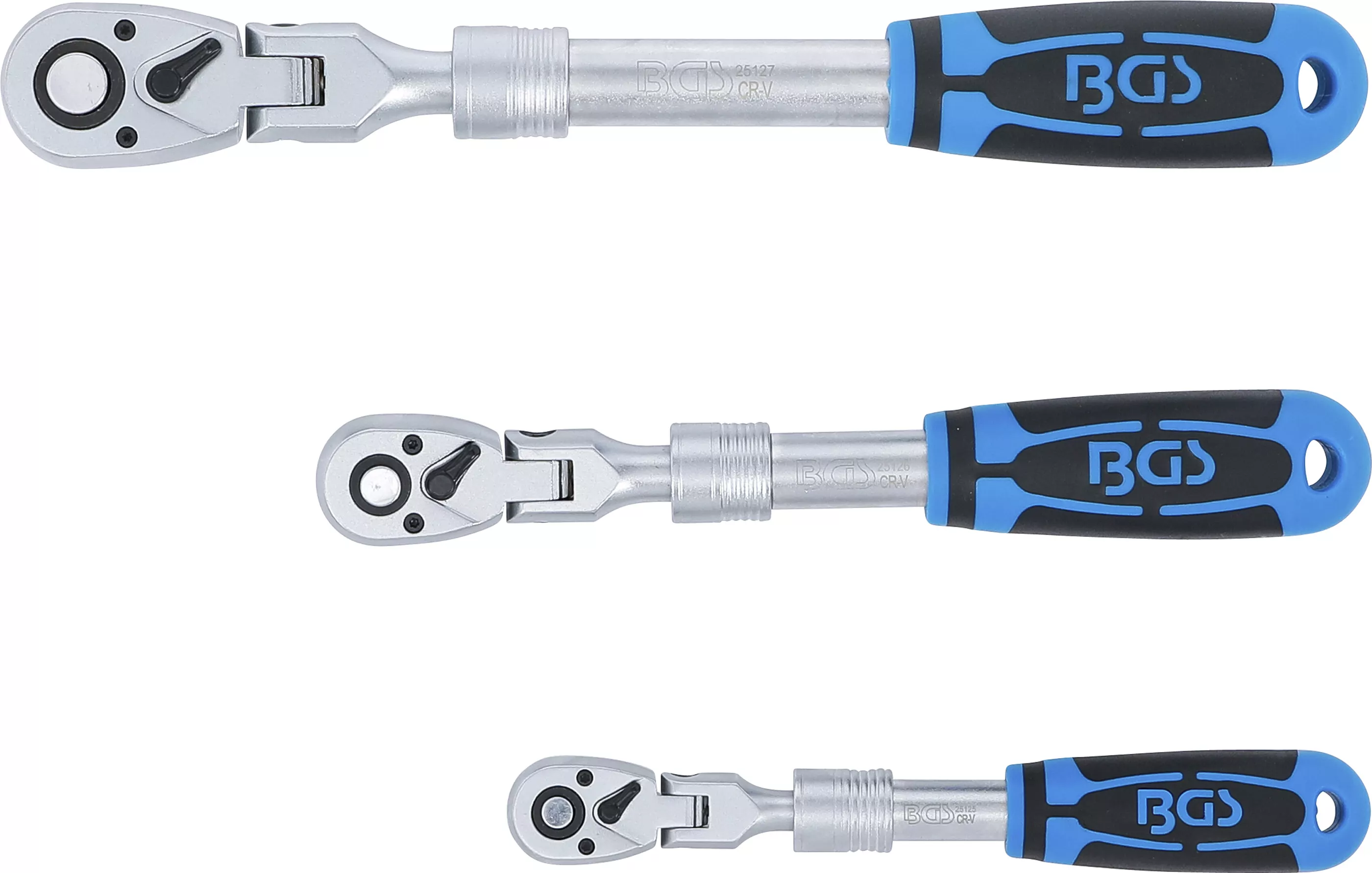 Umschaltknarren-Satz | ausziehbar, abwinkelbar | Abtrieb Außenvierkant 6,3 mm (1/4") - 10 mm (3/8") - 12,5 mm (1/2") | 3-tlg.