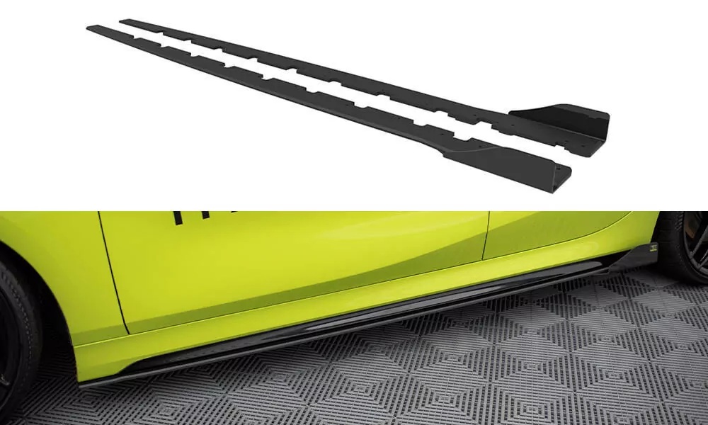 Street Pro Seitenschweller Ansatz Für + Flaps BMW 1er F40 M-Paket / M135i Schwarz Hochglanz