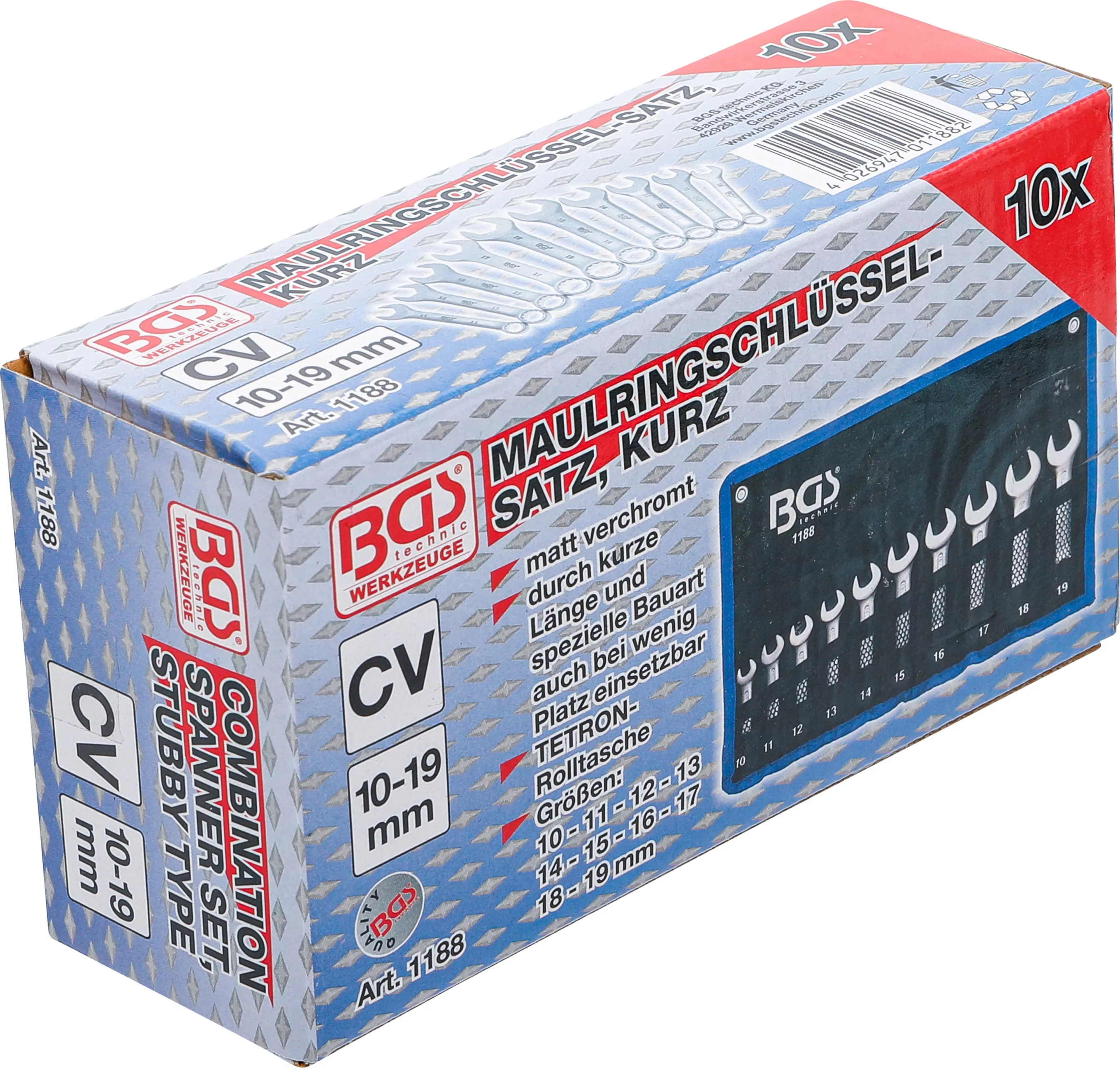 Maul-Ringschlüssel-Satz | extra kurz | SW 10 - 19 mm | 10-tlg.