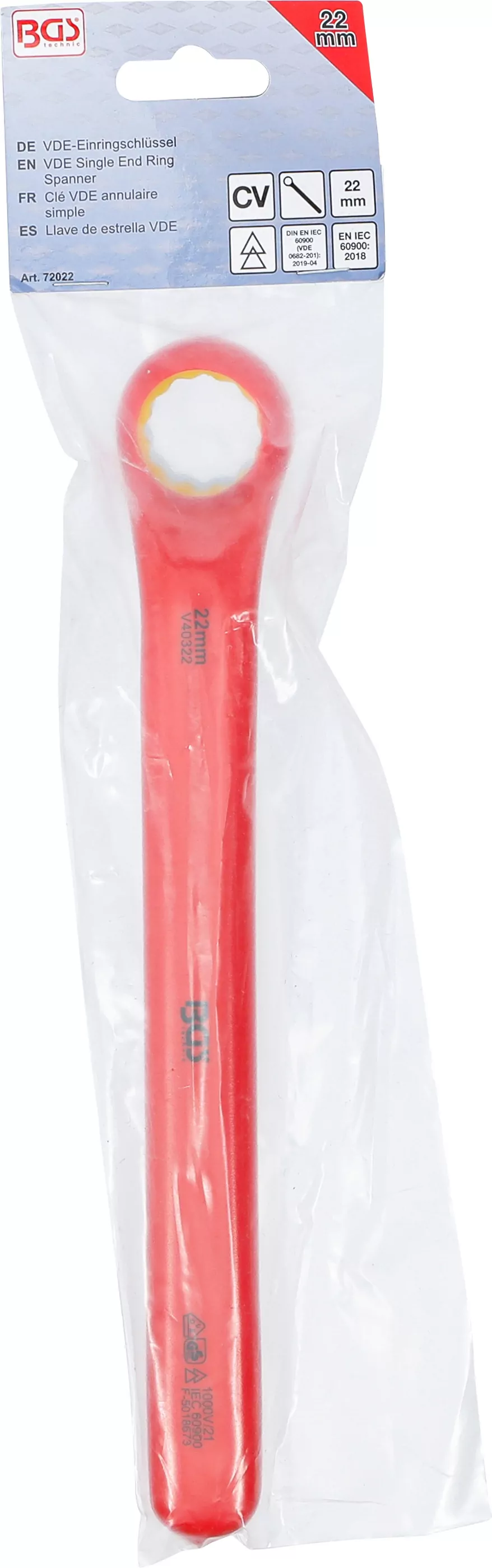 VDE-Einringschlüssel | tief gekröpft | SW 22 mm