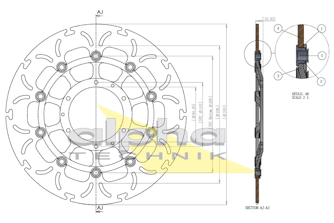ABD33 alpha Technik Bremsscheibe floating im Omega-Design vorne für Honda CBR600RR 2003-2017 CB1000R 2008-2016 CBR1000RR 2005-2007