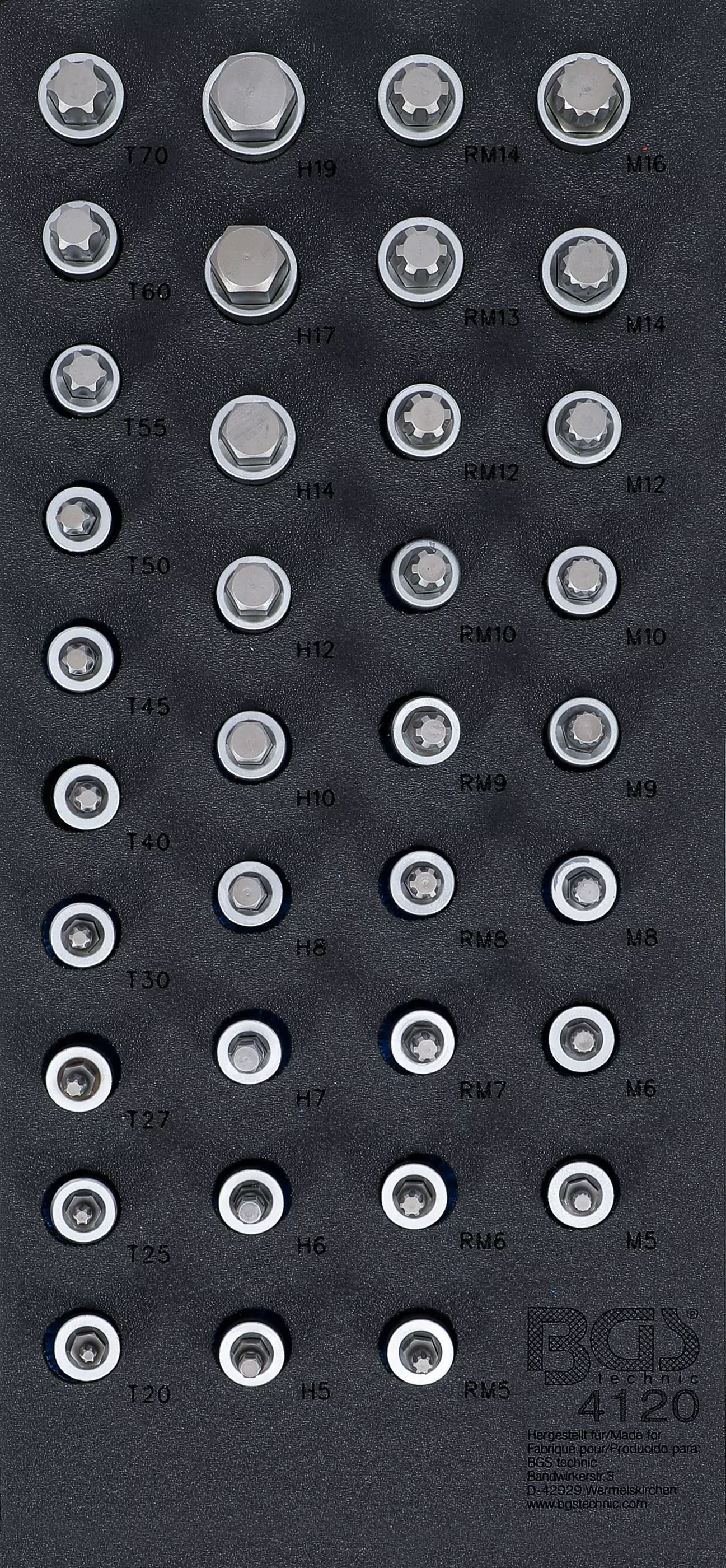 Werkstattwageneinlage 1/3: Bit-Einsatz-Satz | Antrieb Innenvierkant 12,5 mm (1/2") | Innensechskant, T-Profil (für Torx), Innenvielzahn (für XZN), Keil-Profil (für RIBE) | 36-tlg.