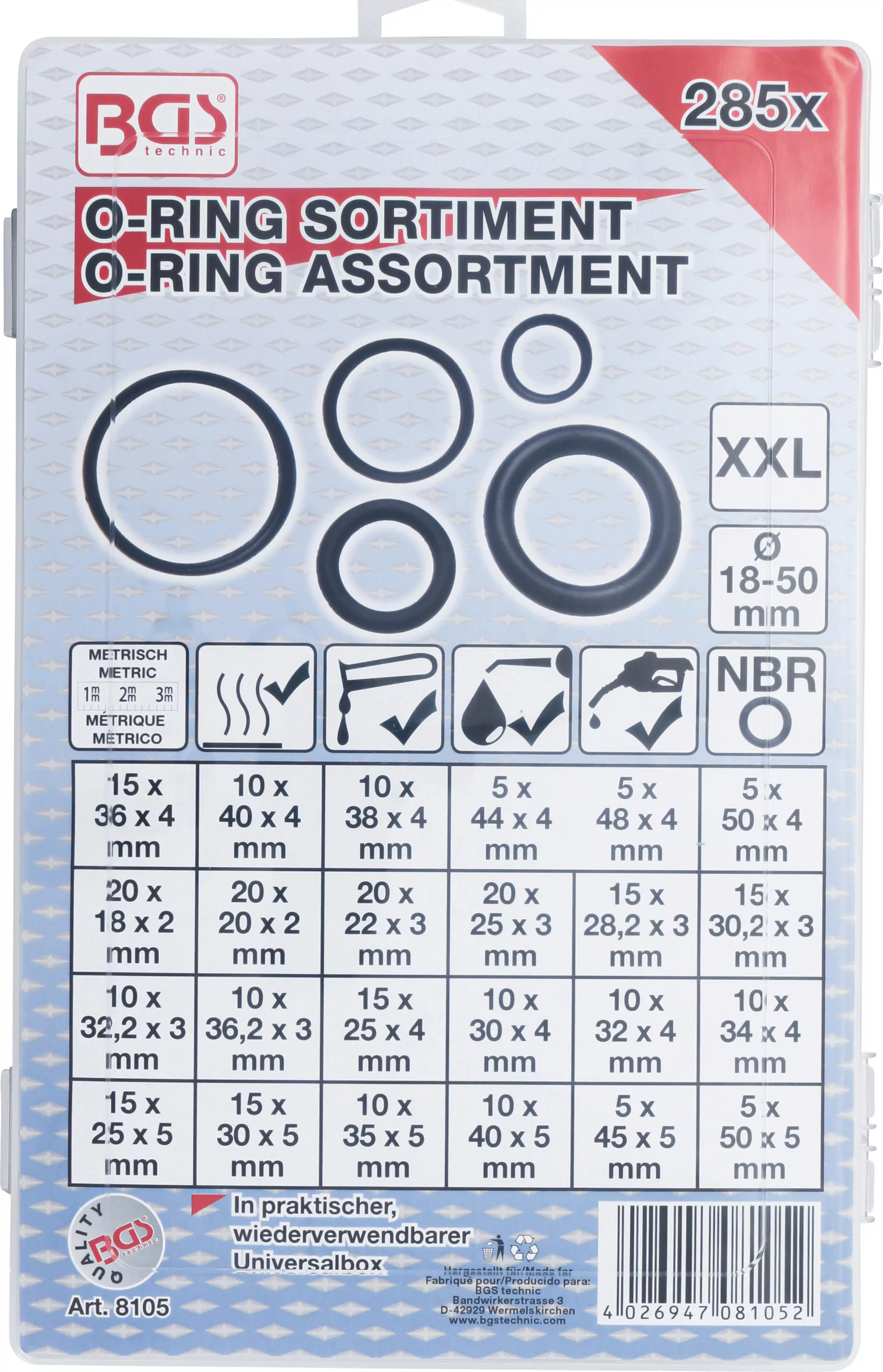 O-Ring-Sortiment | XXL | Ø 18 - 50 mm | 285-tlg.