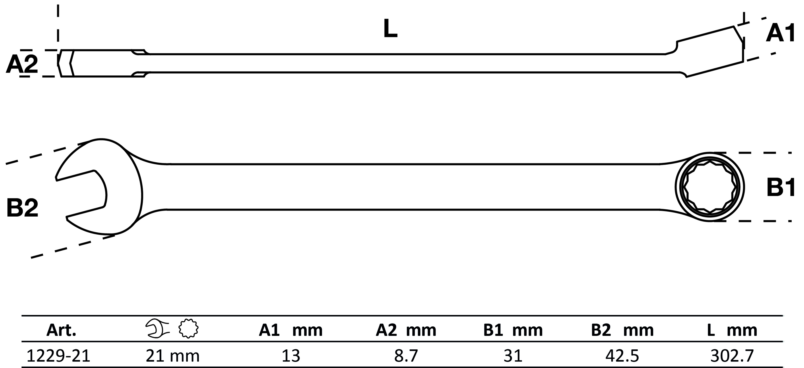 Maul-Ringschlüssel | extra lang | SW 21 mm