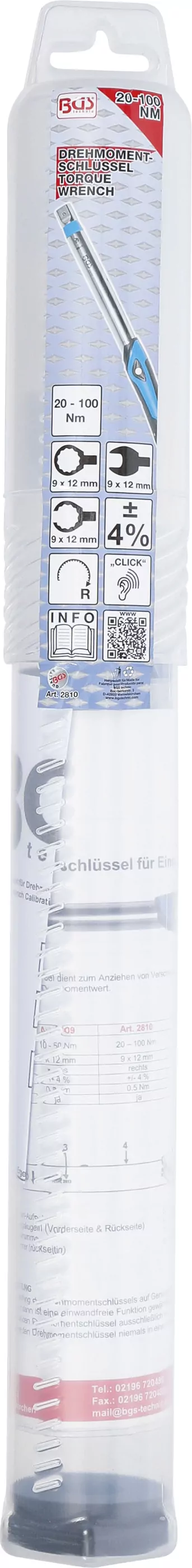 Drehmomentschlüssel | 20 - 100 Nm | für 9 x 12 mm Einsteckwerkzeuge