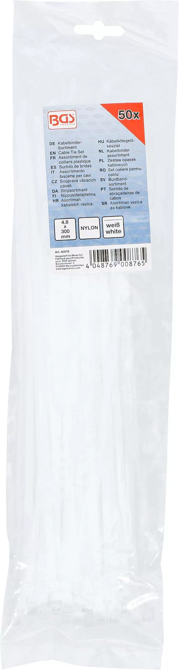 Kabelbinder-Sortiment | weiß | 4,8 x 300 mm | 50-tlg.