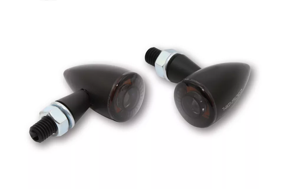 HIGHSIDER Pro Apollo Bullet LED Blinker Gehäuse Schwarz / Linse Rauchgrau (Paar), Vorn & Hinten