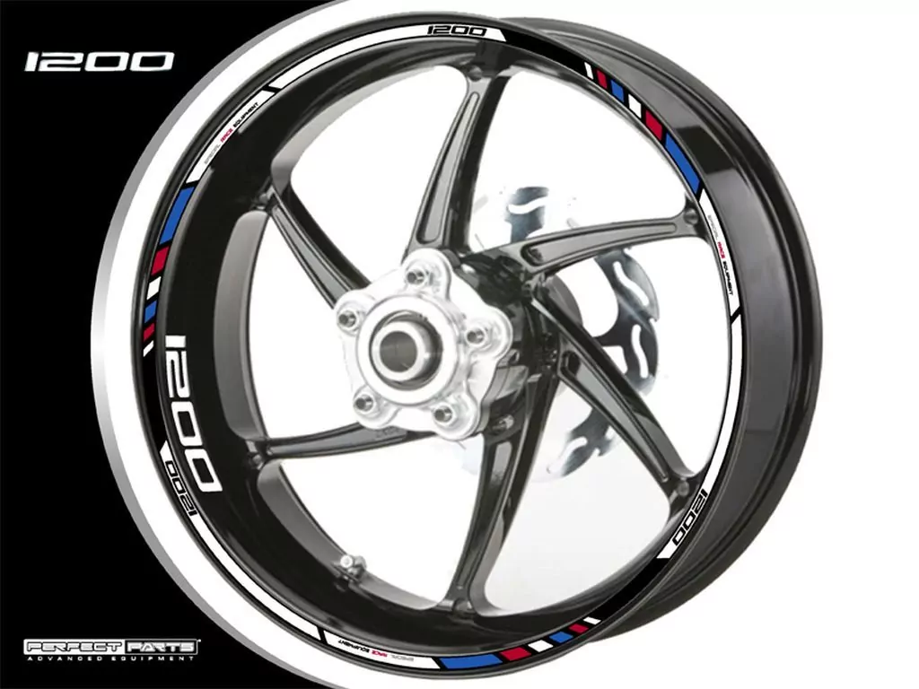 Felgenrandaufkleber für 1200 ccm weiß-blau-rot-chrom