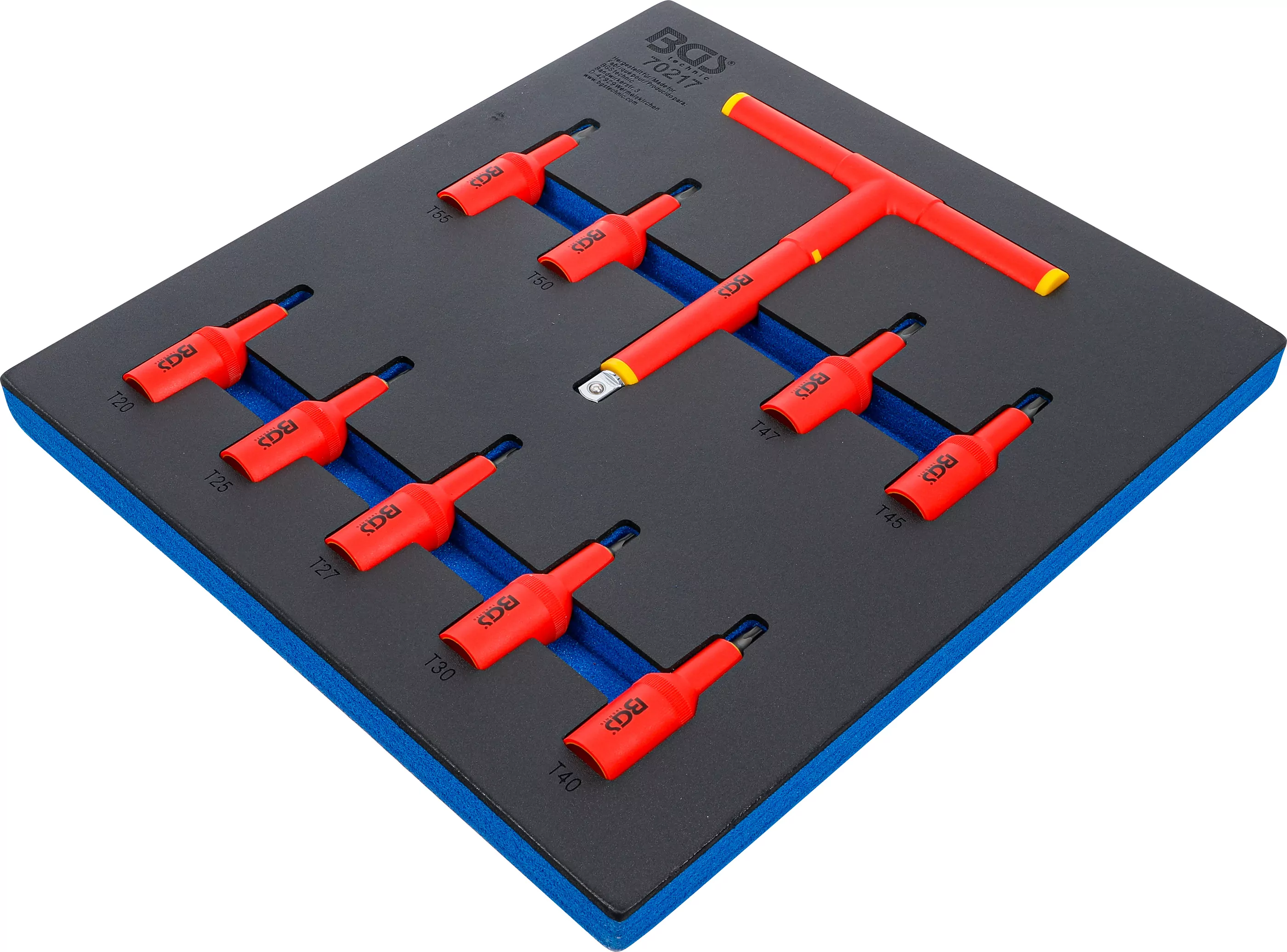 Werkstattwageneinlage 2/3: VDE-Bit-Einsatz-Satz | Antrieb Innenvierkant 12,5 mm (1/2") | T-Profil (für Torx) T20 - T55 | 10-tlg.