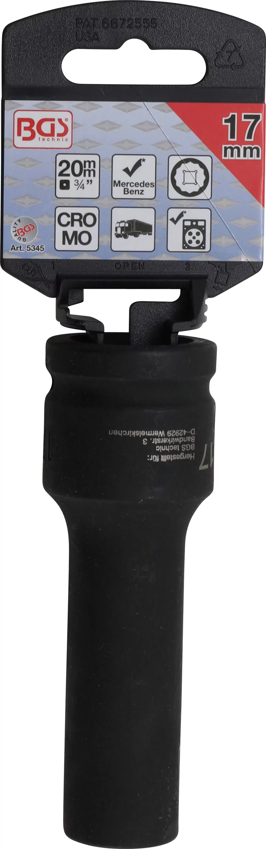 Kraft-Steckschlüssel-Einsatz Zwölfkant, tief | Antrieb Innenvierkant 20 mm (3/4") | SW 17 mm