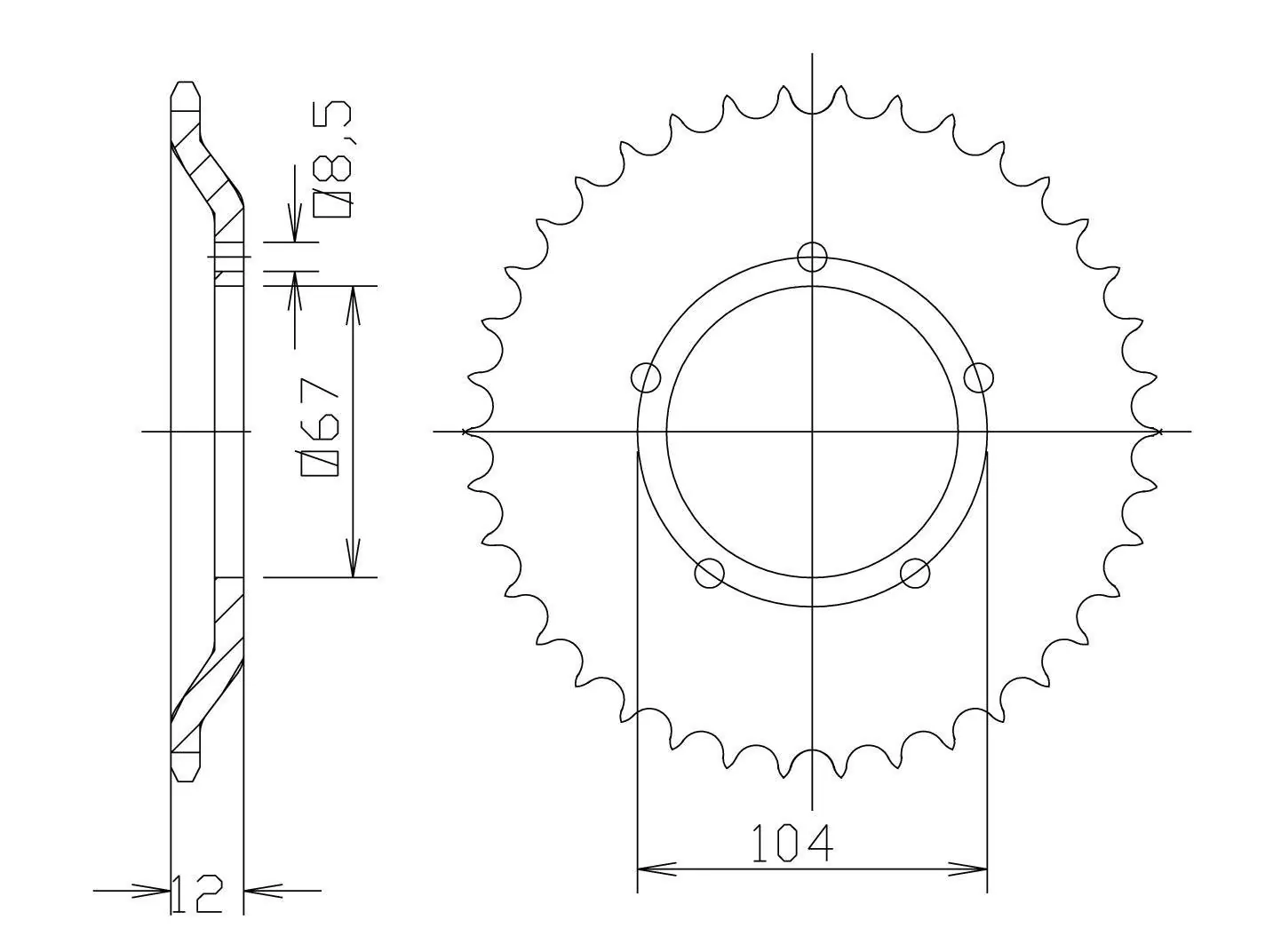 Kettenrad Stahl 55 Zähne Teilung 428