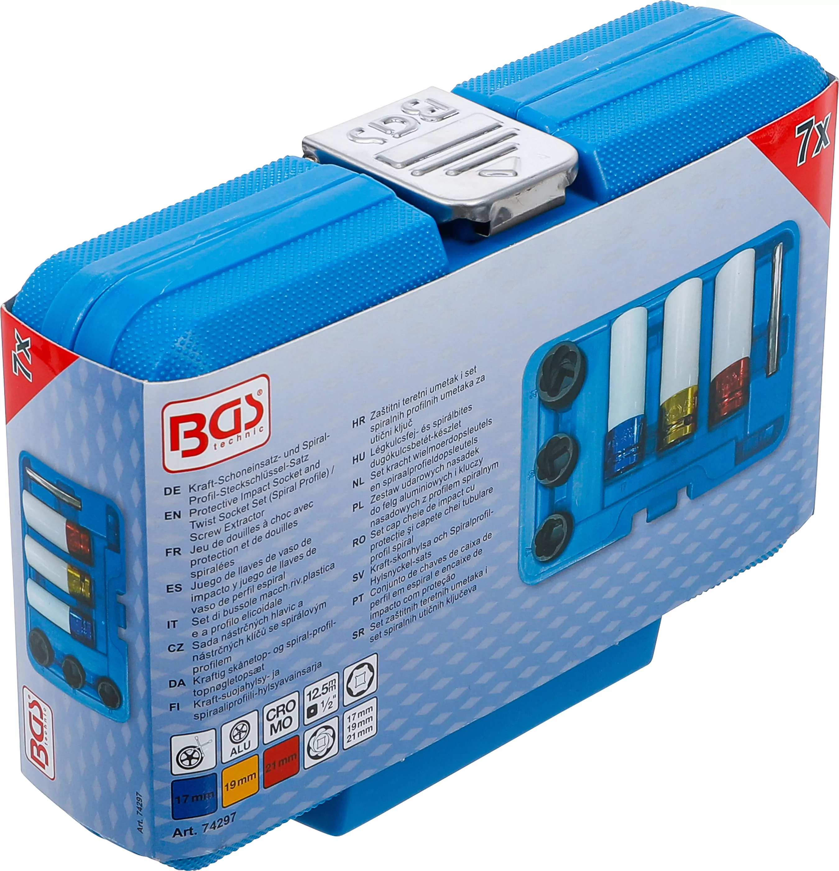 Kraft-Schoneinsatz- und Spiral-Profil-Steckschlüssel-Satz | Antrieb Innenvierkant 12,5 mm (1/2") | SW 17 - 21 mm | 7-tlg.