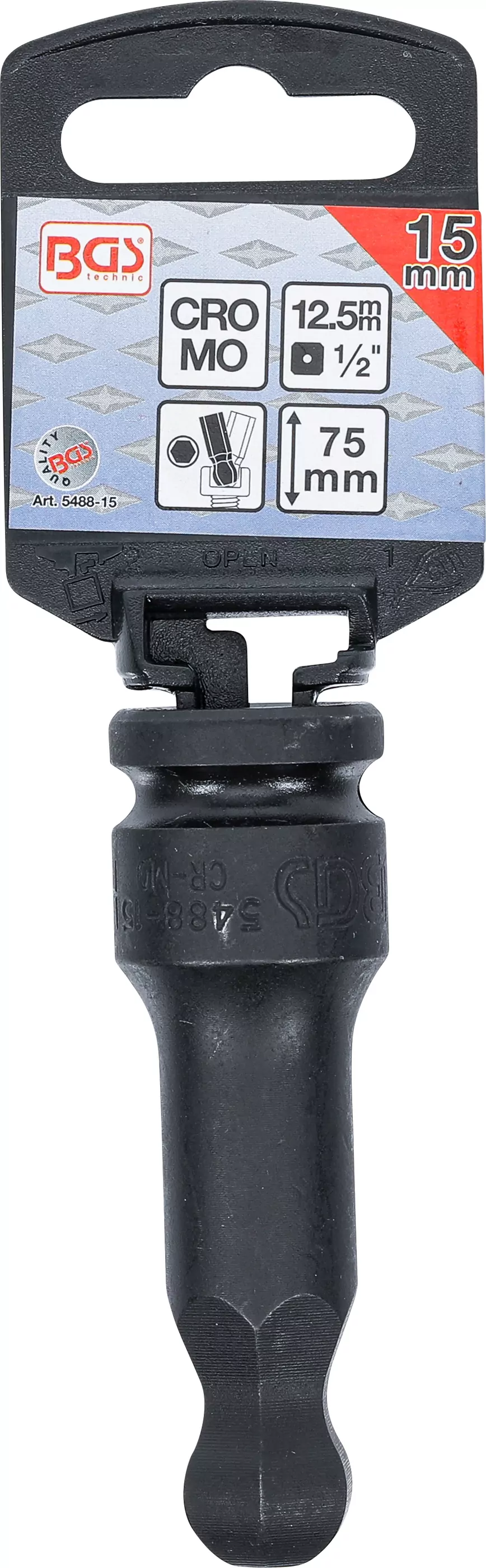 Kraft-Bit-Einsatz | Länge 75 mm | Antrieb Innenvierkant 12,5 mm (1/2") | Innensechskant mit Kugelkopf 15 mm