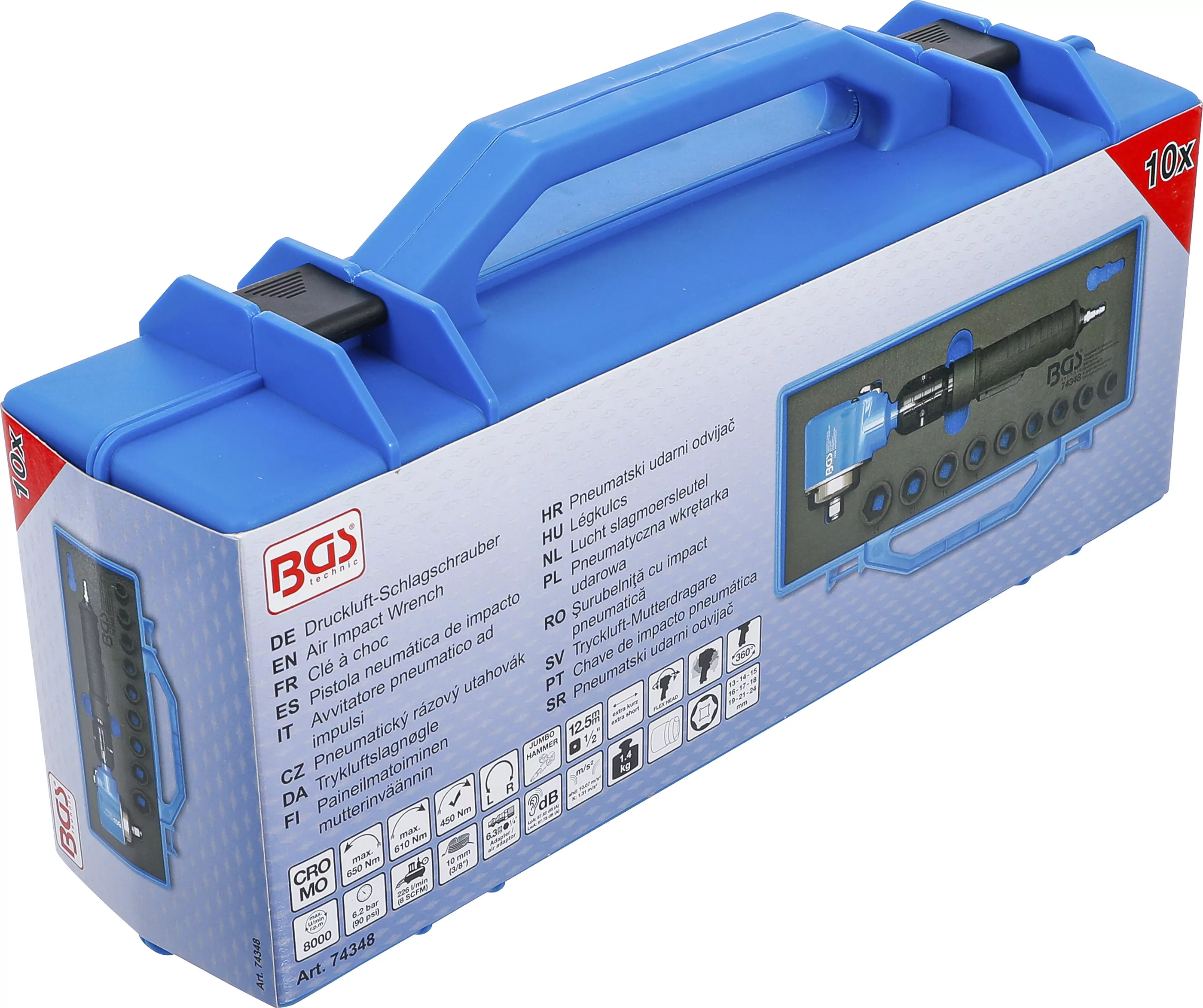 Druckluft-Schlagschrauber | abgewinkelt & Kraft-Steckschlüssel-Satz | 12,5 mm (1/2") | 650 Nm | 10-tlg.