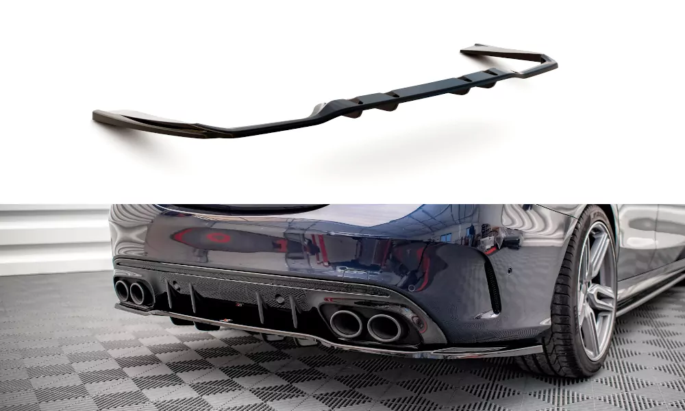 Mittlerer Cup Diffusor DTM Look Heck Ansatz Für Mercedes-AMG C 43 Limousine / Kombi W205 / S205 Facelift Schwarz Hochglanz