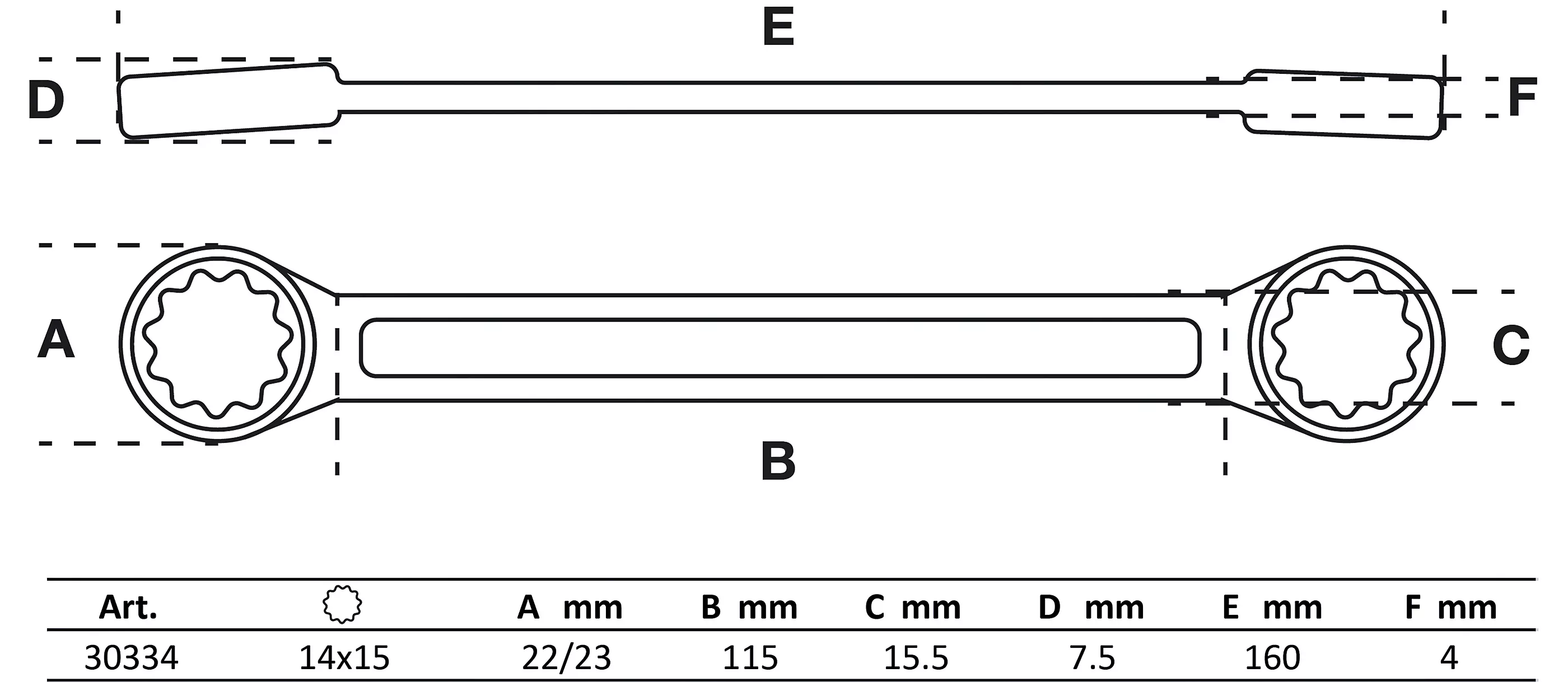Doppel-Ringschlüssel | extra flach | SW 14 x 15 mm