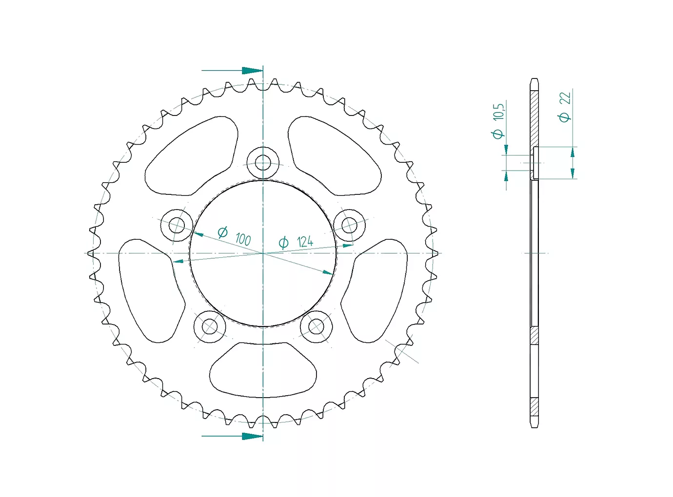 Kettenrad Stahl 46 Zähne Teilung 520