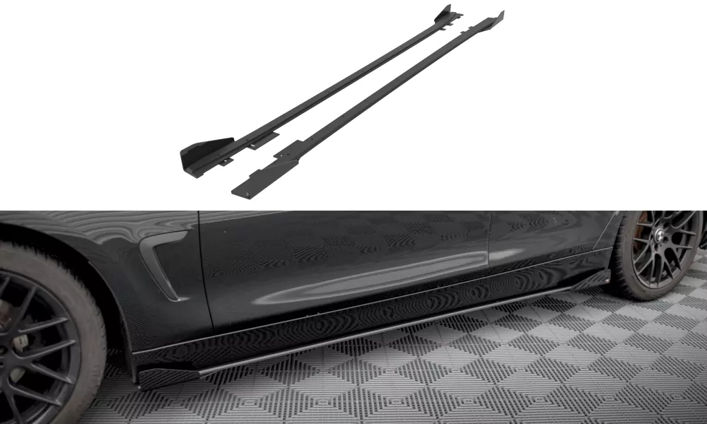 Street Pro Seitenschweller Ansatz Für + Flaps BMW 4er Gran Coupe F36 Schwarz Hochglanz