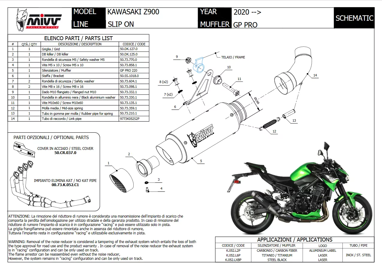 MIVV GP Pro Edelstahl Kawasaki Z 900 20-22