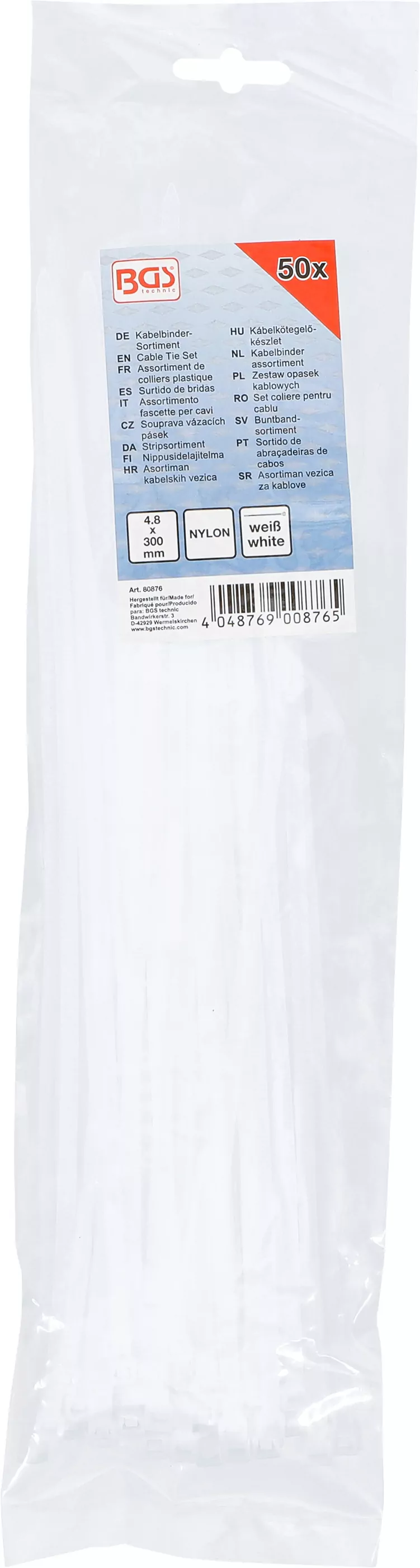 Kabelbinder-Sortiment | weiß | 4,8 x 300 mm | 50-tlg.