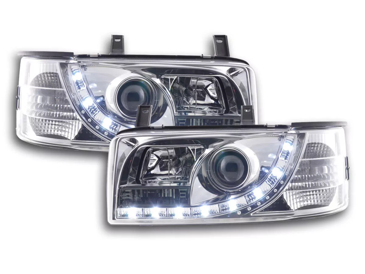 Scheinwerfer Set Daylight LED TFL-Optik VW Bus Typ T4 Bj. 90-03 chrom für Rechtslenker