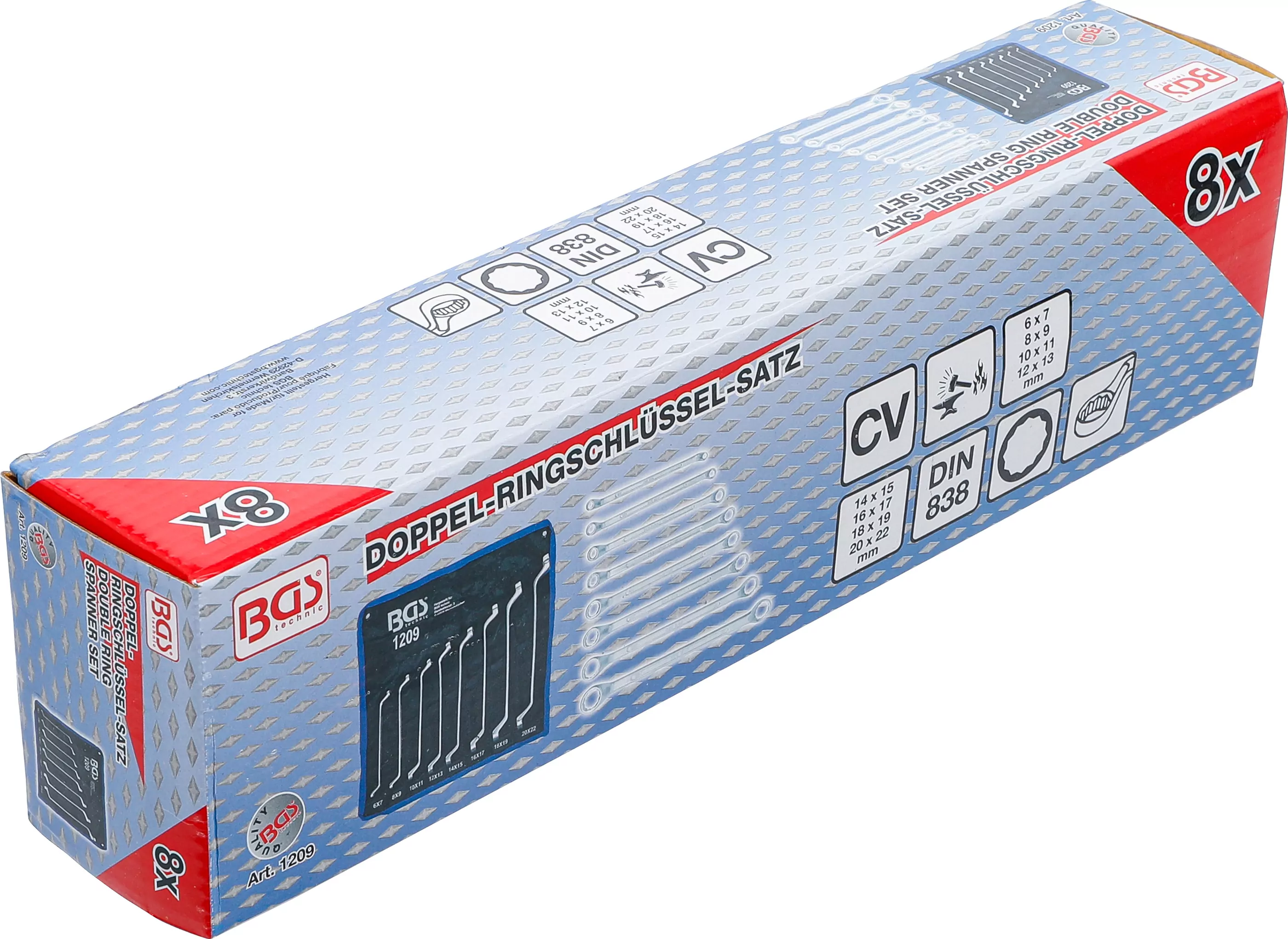 Doppel-Ringschlüssel-Satz | gekröpft | SW 6 x 7 - 20 x 22 mm | 8-tlg.