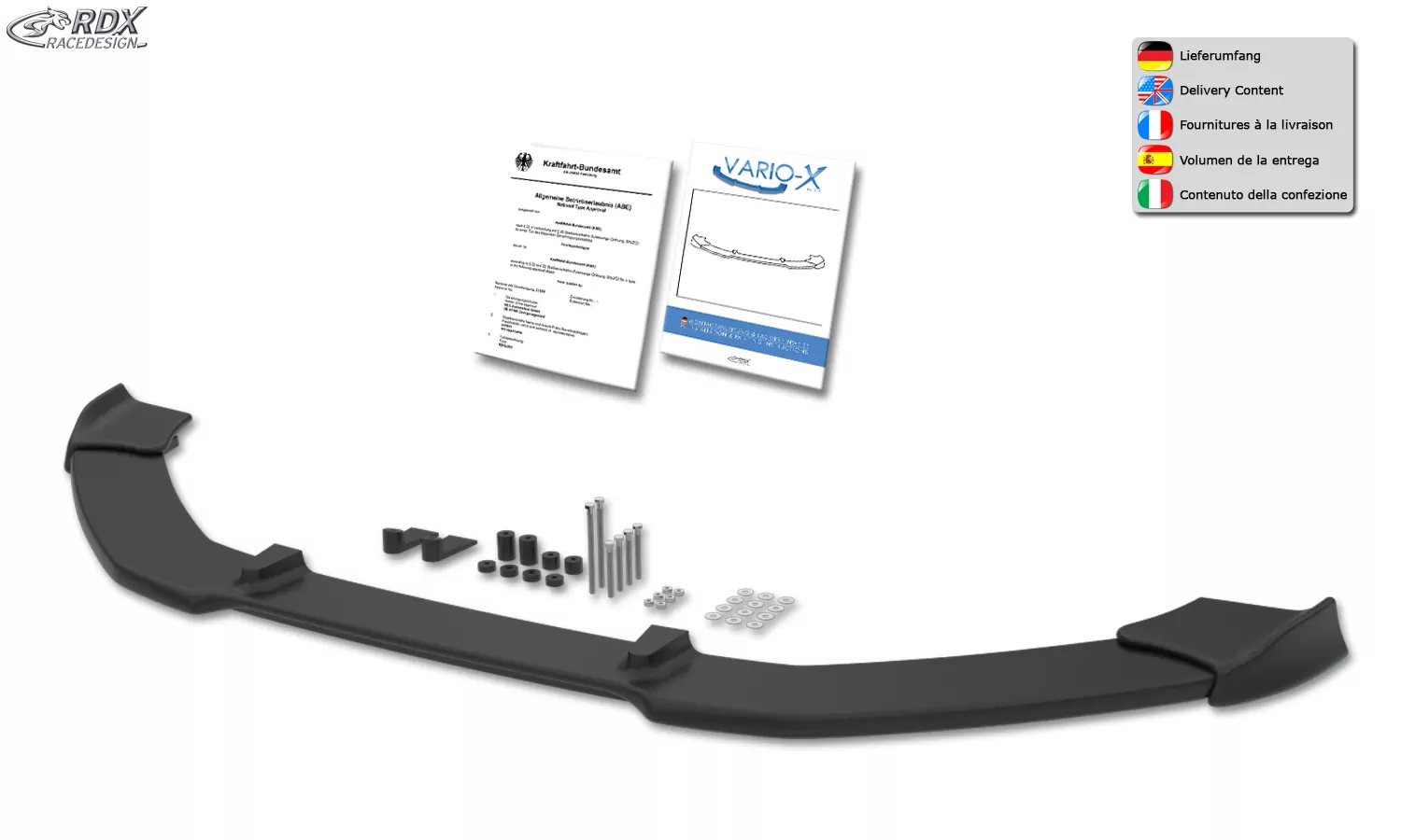 RDX Frontspoiler VARIO-X für OPEL Corsa D Facelift OPC 2010+ Nürburgring Edition (Passend an OPC-NRE bzw. Fahrzeuge mit OPC Frontstoßstange und NRE Ansatz) Frontlippe Front Ansatz Vorne Spoilerlippe