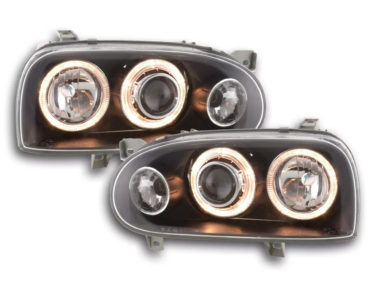 Scheinwerfer Set Angel Eyes VW Golf 3 Typ 1HXO, 1 EXO Bj. 91-97 schwarz