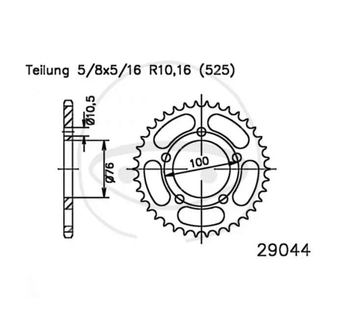 Kettenrad 50-29044-36, 36Z - 525 SW INNENDURCHMESSER 076 LOCHKREIS 100