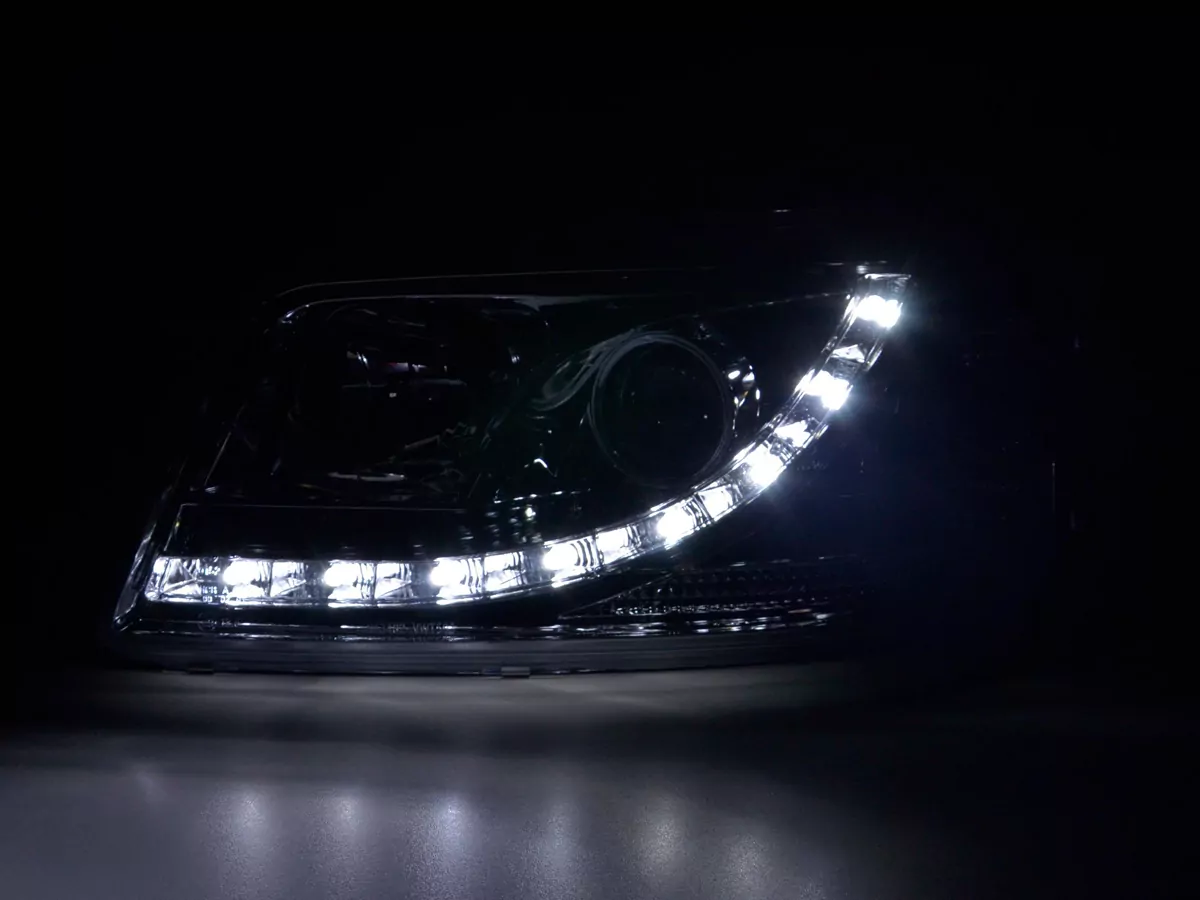 Scheinwerfer Set Daylight LED Tagfahrlicht VW Bus T5 Bj. 03-09 chrom