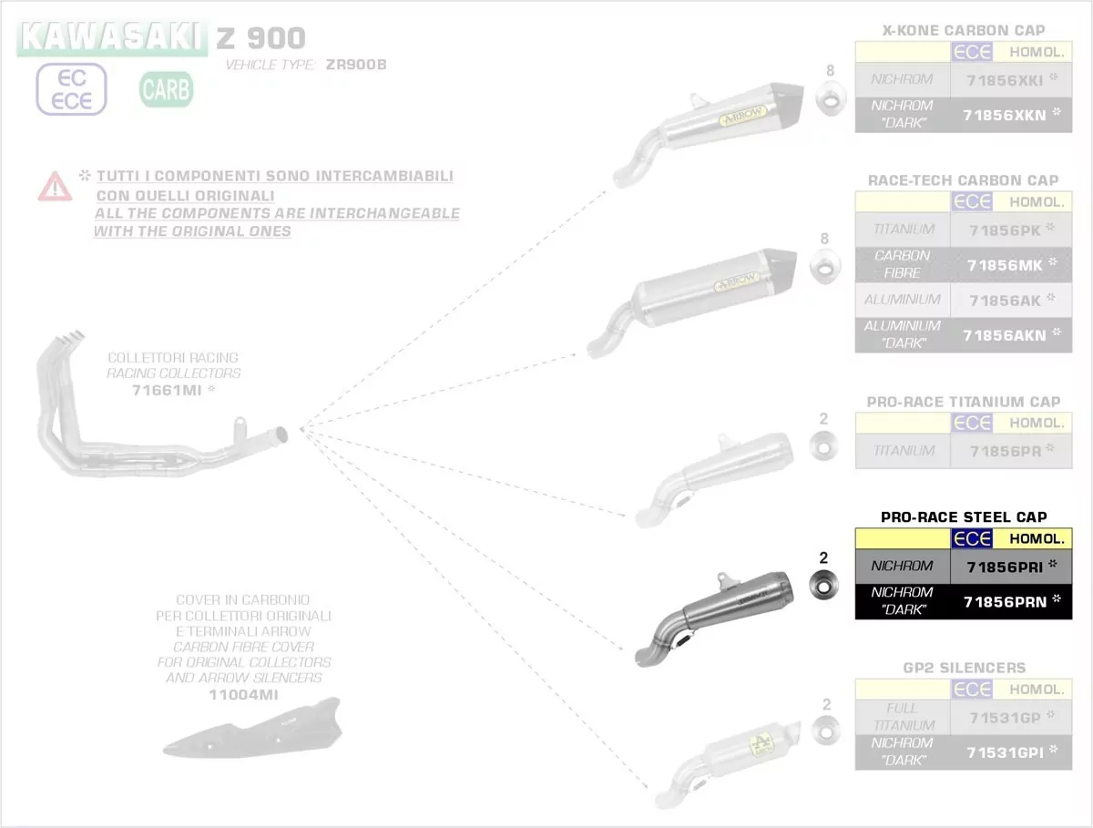 Arrow Pro Race Edelstahl Schwarz Kawasaki Z 900/A2 17-22