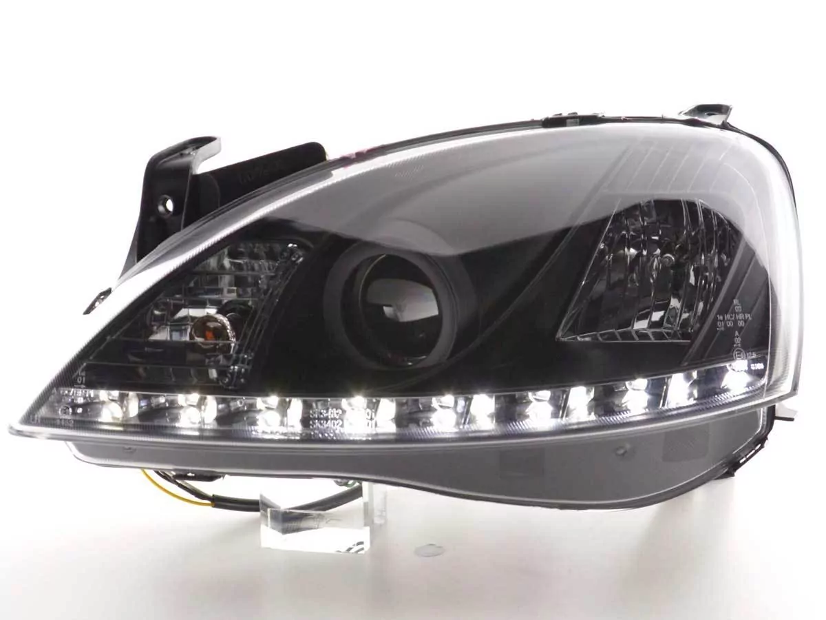 Scheinwerfer Set Daylight LED TFL-Optik Opel Corsa C Bj. 01-06 schwarz