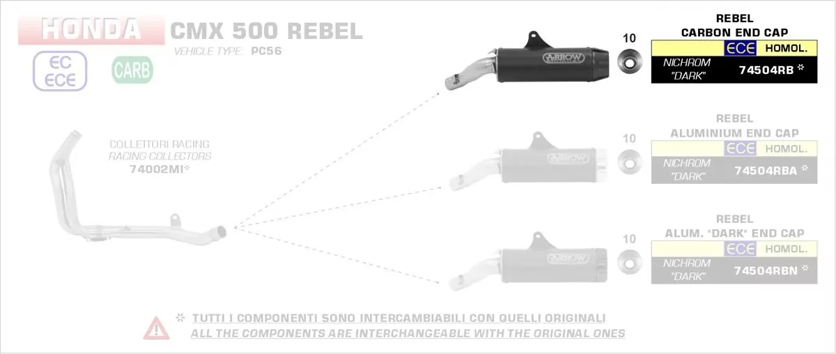 Arrow Rebel Edelstahl Dark Honda CMX 500 Rebel 17-19