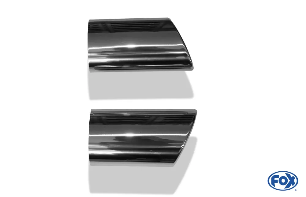 Anschweißendrohr Typ 38 - Rechts & Links  106x71 mm / Länge: 200 mm - oval  - 1x seitlich nach rechts und 1x seitlich nach links abgeschrägt / eingerollt / ohne Absorber