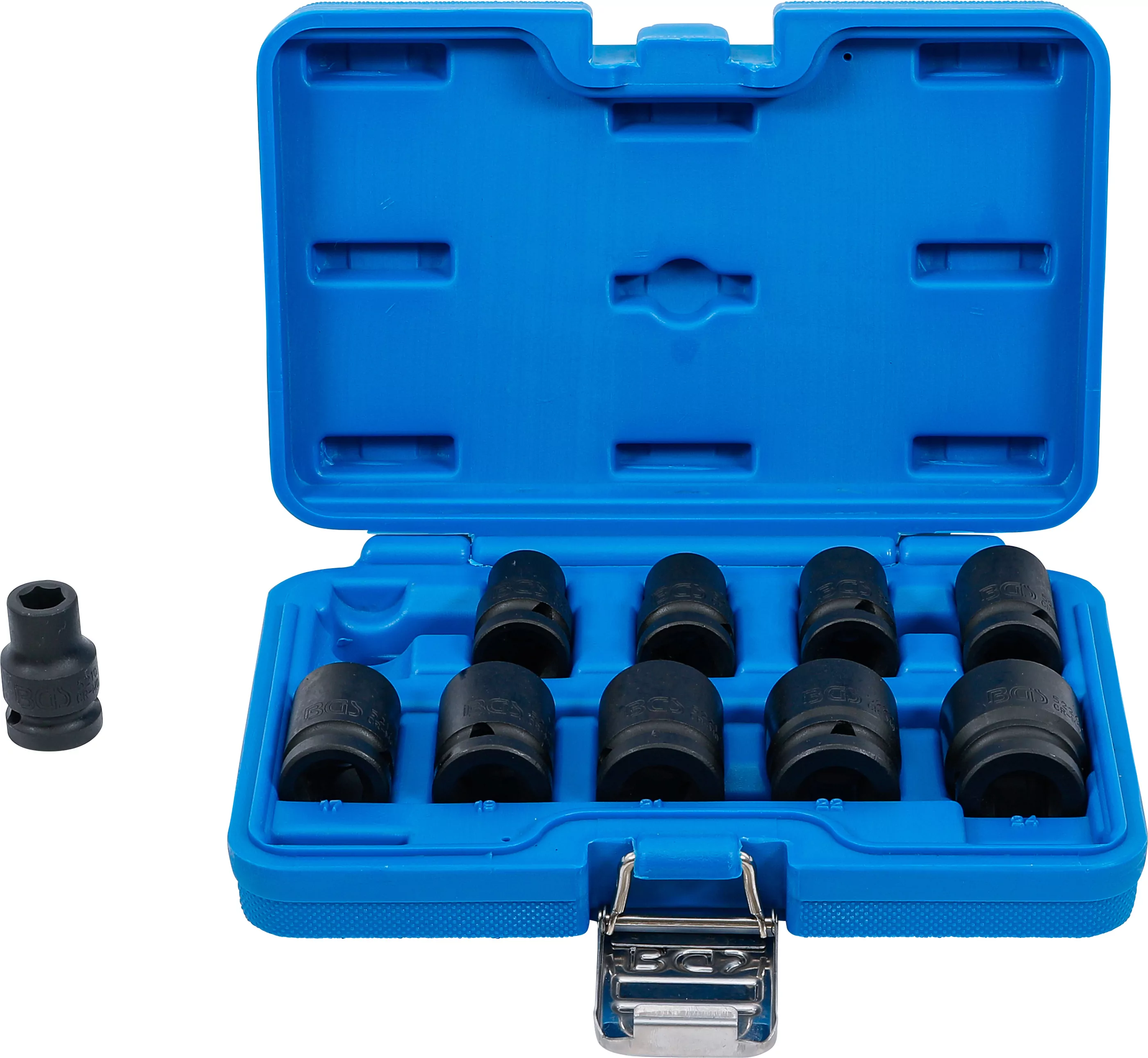 Kraft-Steckschlüssel-Einsatz-Satz Sechskant | Antrieb Innenvierkant 12,5 mm (1/2") | SW 10 - 24 mm | 10-tlg.