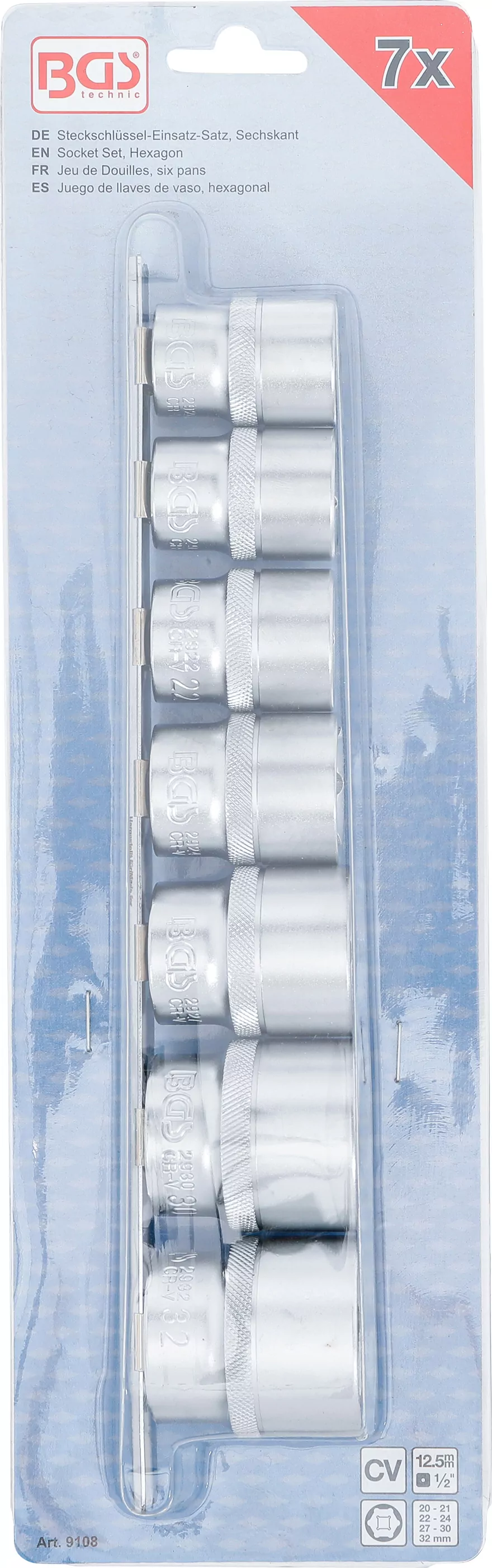 Steckschlüssel-Einsatz-Satz, Sechskant | Antrieb Innenvierkant 12,5 mm (1/2") | SW 20 - 32 mm | 7-tlg.