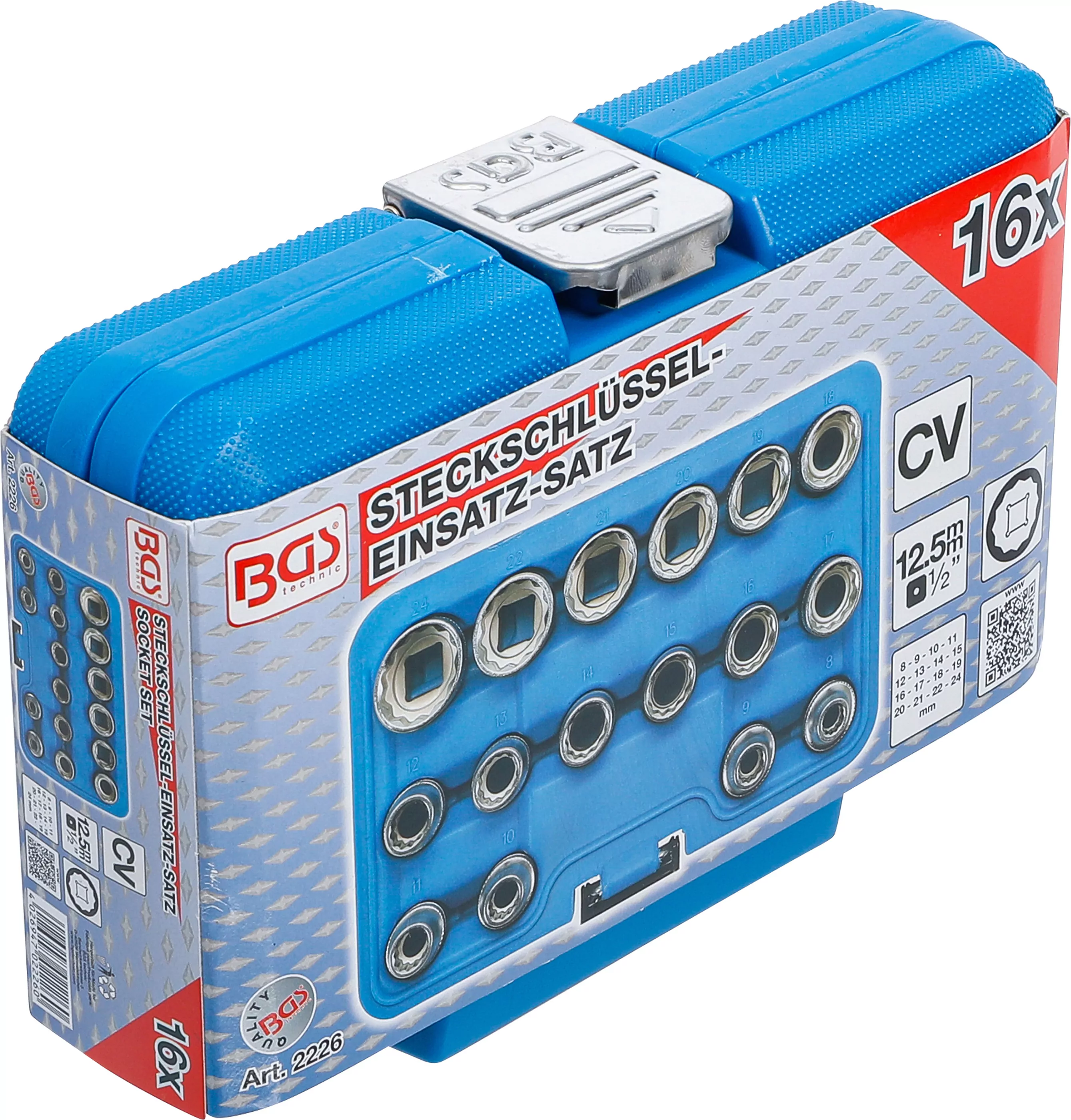 Steckschlüssel-Einsatz-Satz Zwölfkant | Antrieb Innenvierkant 12,5 mm (1/2") | SW 8 - 24 mm | 16-tlg.