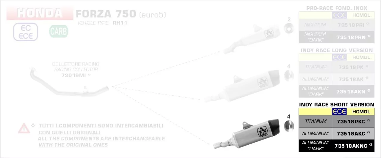 Arrow Indy-Race Kurze Version Aluminium Schwarz HONDA FORZA 750 21-23