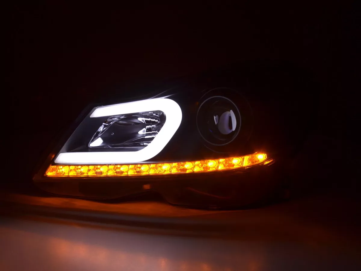 Scheinwerfer Set Daylight LED TFL-Optik Mercedes C-Klasse W204 Bj. 11-14 schwarz