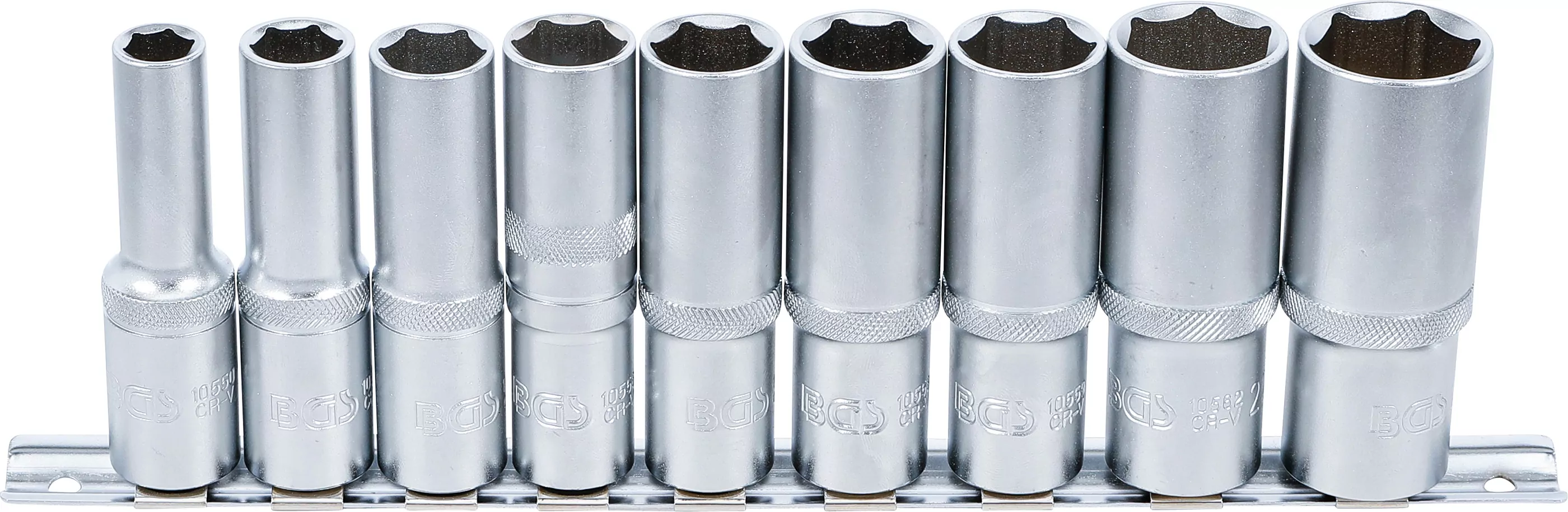 Steckschlüssel-Einsatz-Satz Sechskant, tief | Antrieb Innenvierkant 12,5 mm (1/2") | SW 10 - 24 mm | 9-tlg.