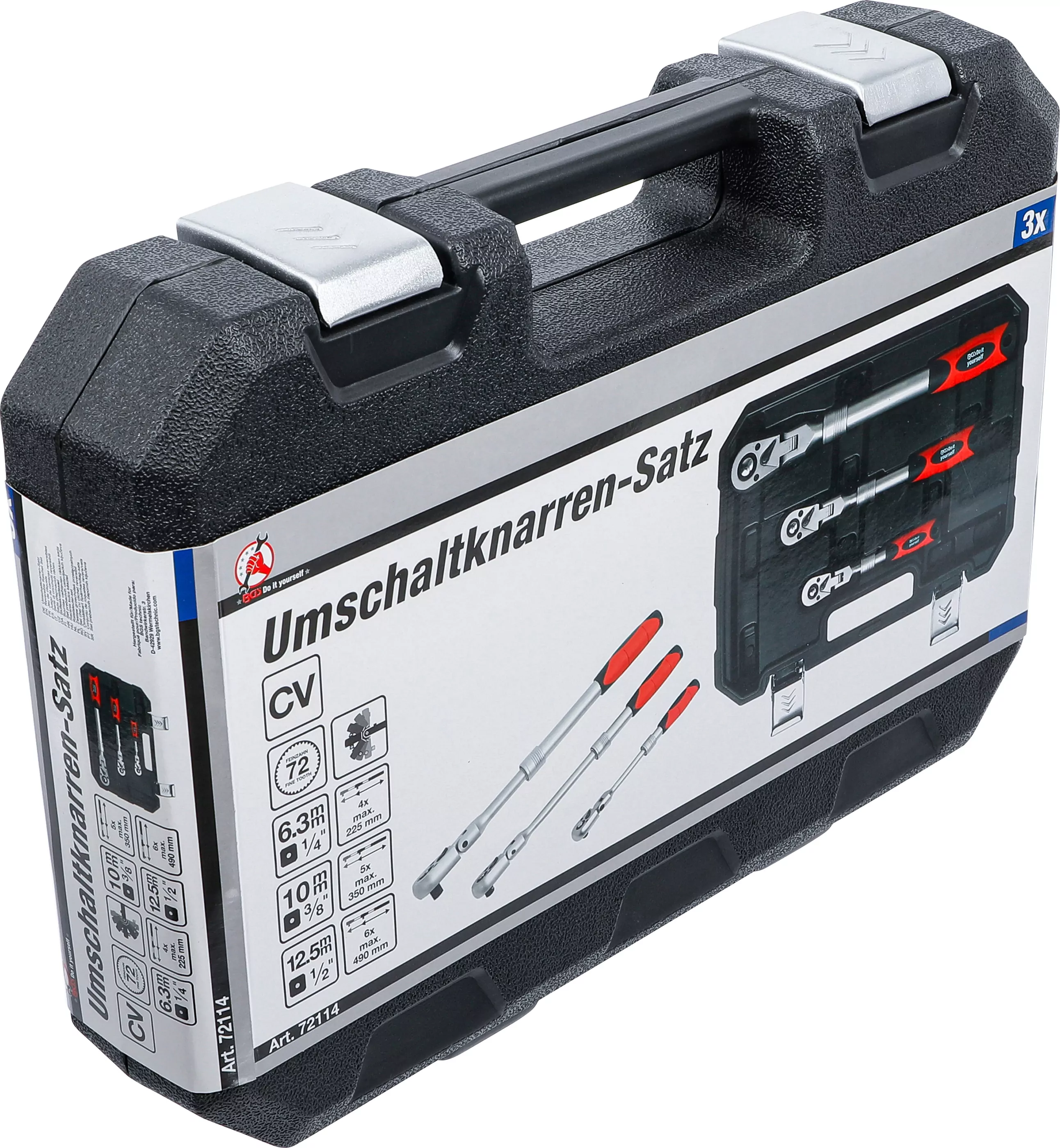 Umschaltknarren-Satz | ausziehbar, abwinkelbar | Abtrieb Außenvierkant 6,3 mm (1/4") - 10 mm (3/8") - 12,5 mm (1/2") | 3-tlg.