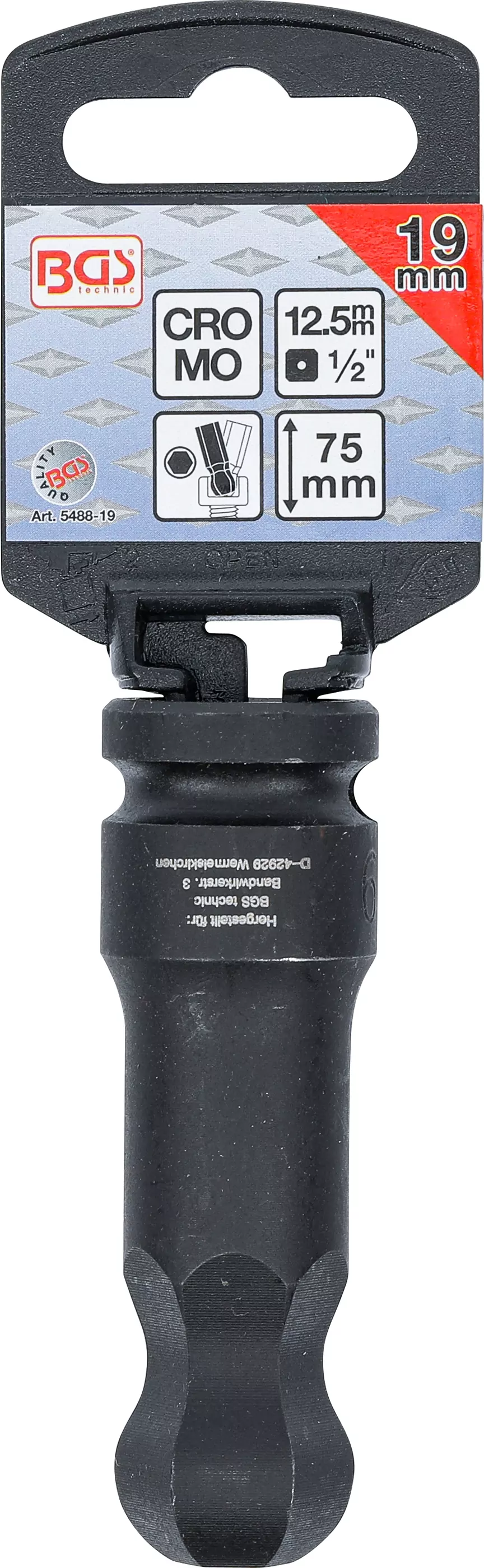 Kraft-Bit-Einsatz | Länge 75 mm | Antrieb Innenvierkant 12,5 mm (1/2") | Innensechskant mit Kugelkopf 19 mm