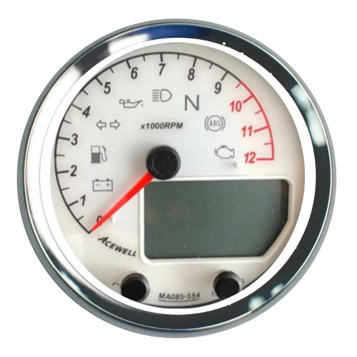 Acewell | Analog Dzm 12000rpm | Digital Tacho | Ring Chrom | Zifferblatt Weiss | Gehäuse Schwarz