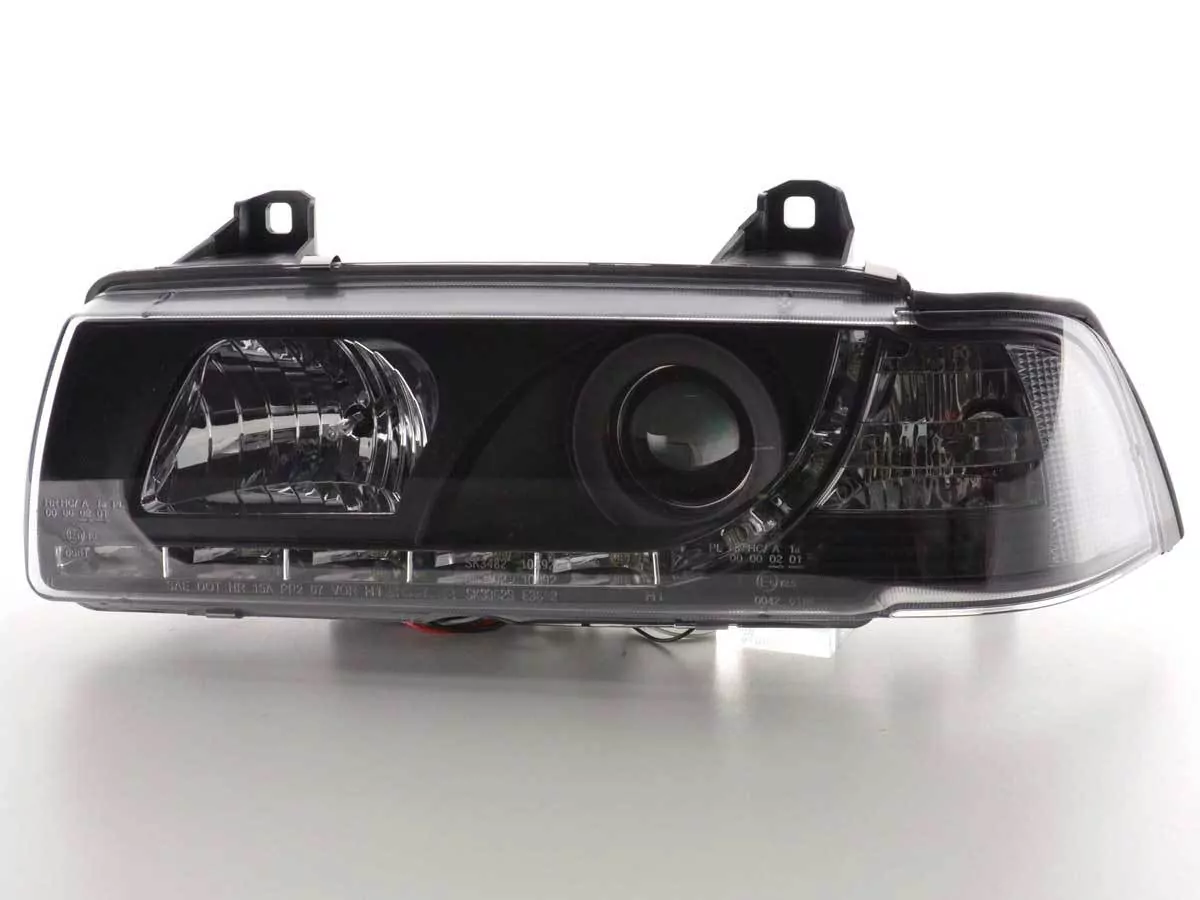 Scheinwerfer Set Daylight LED Tagfahrlicht BMW 3er E36 Limo/Touring schwarz für Rechtslenker