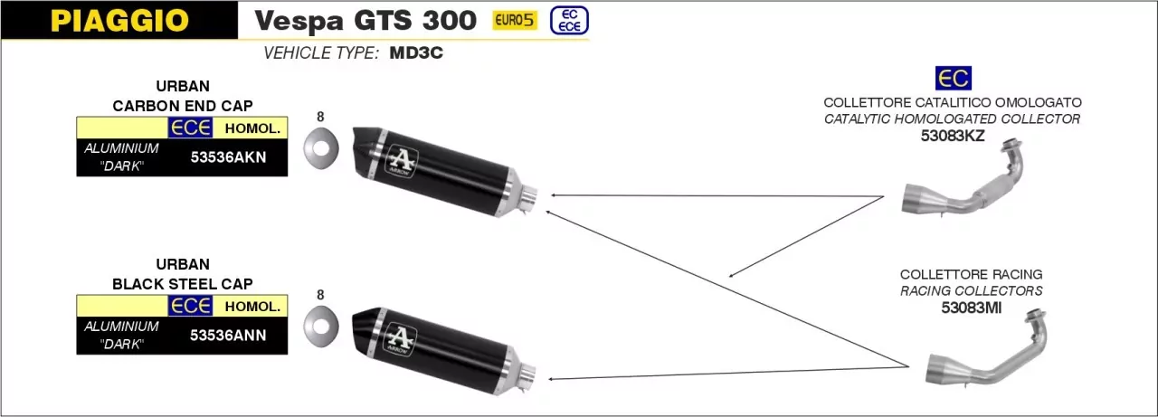 Arrow Urban Aluminium Schwarz PIAGGIO VESPA GTS 300 HPE 21-23