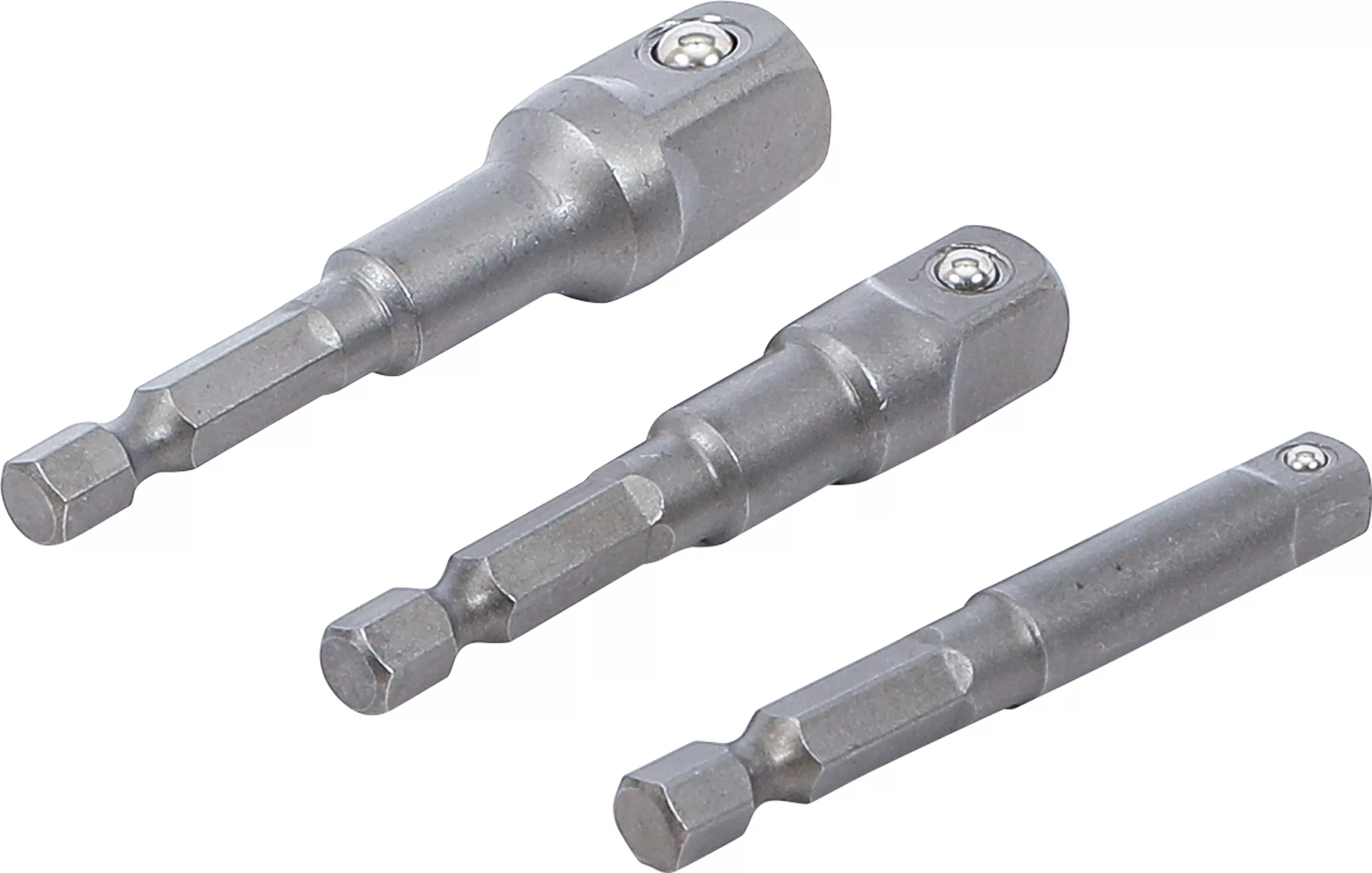 Adapter-Satz für Bohrmaschinen | Außensechskant Antrieb 6,3 mm (1/4") | Abtrieb Außenvierkant 6,3 mm (1/4"), 10 mm (3/8"), 12,5 mm (1/2") | 3-tlg.