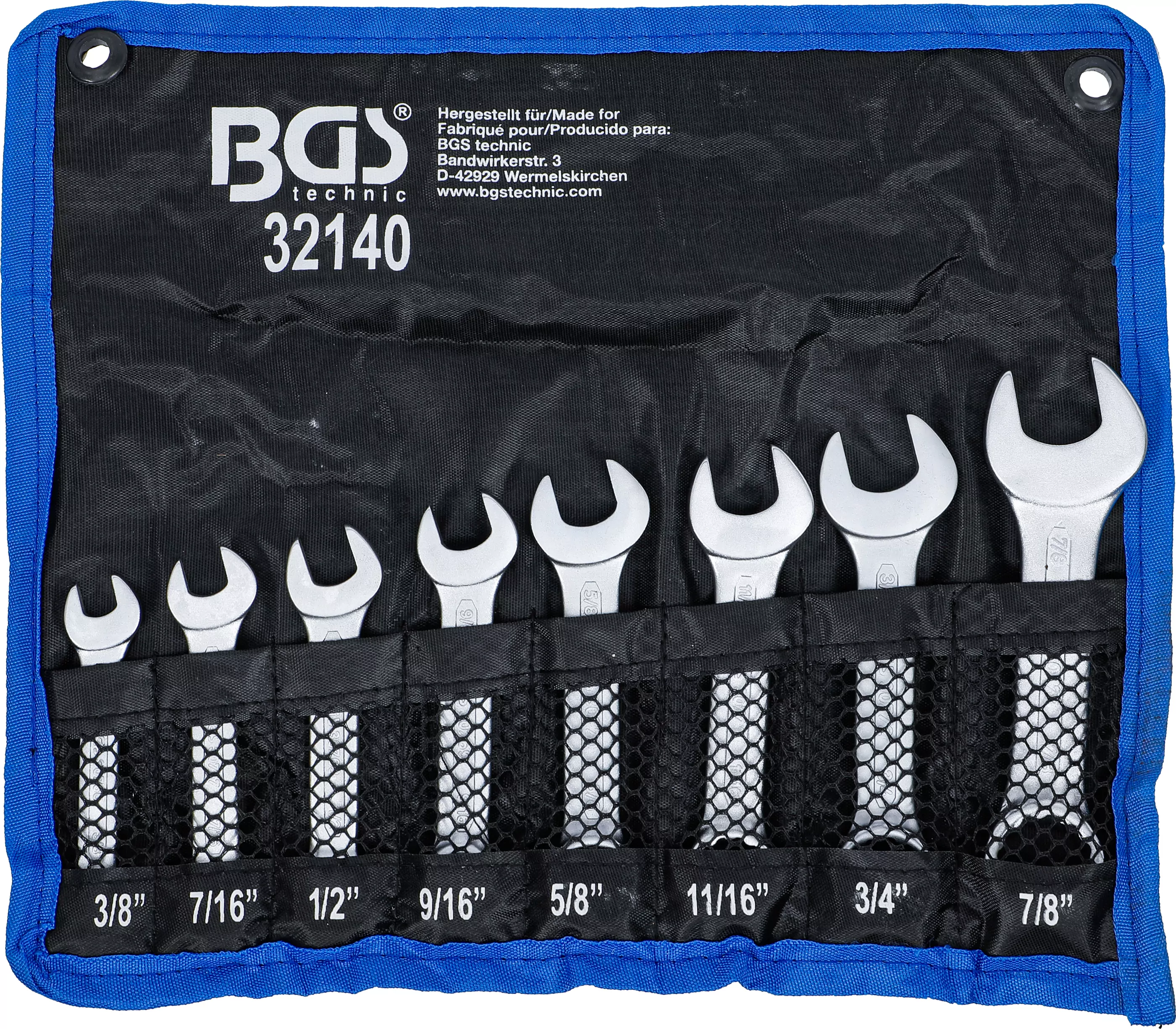 Maul-Ringschlüssel-Satz | extra kurz | Zollgrößen | SW 3/8" - 7/8" | 8-tlg.