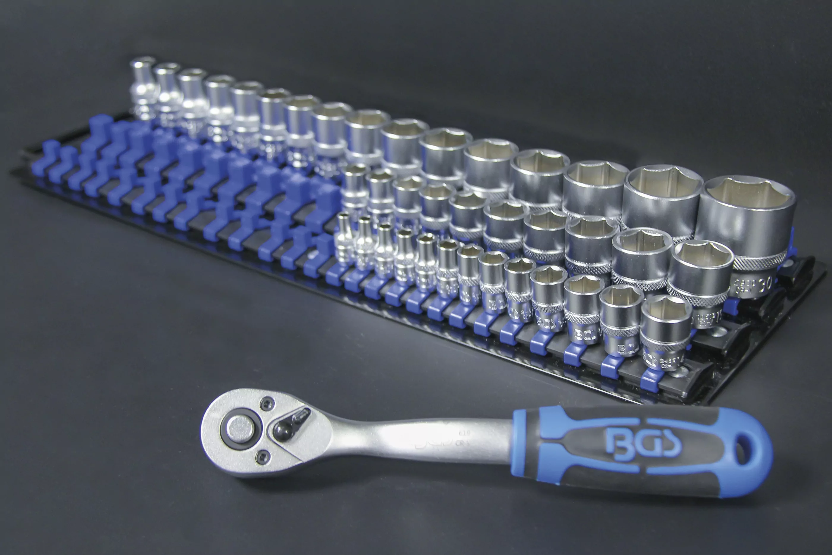 Aufsteckschienen-Set für Steckschlüssel-Einsätze | mit 80 Clips | für Einsätze 6,3 mm (1/4"), 10 mm (3/8"), 12,5 mm (1/2")