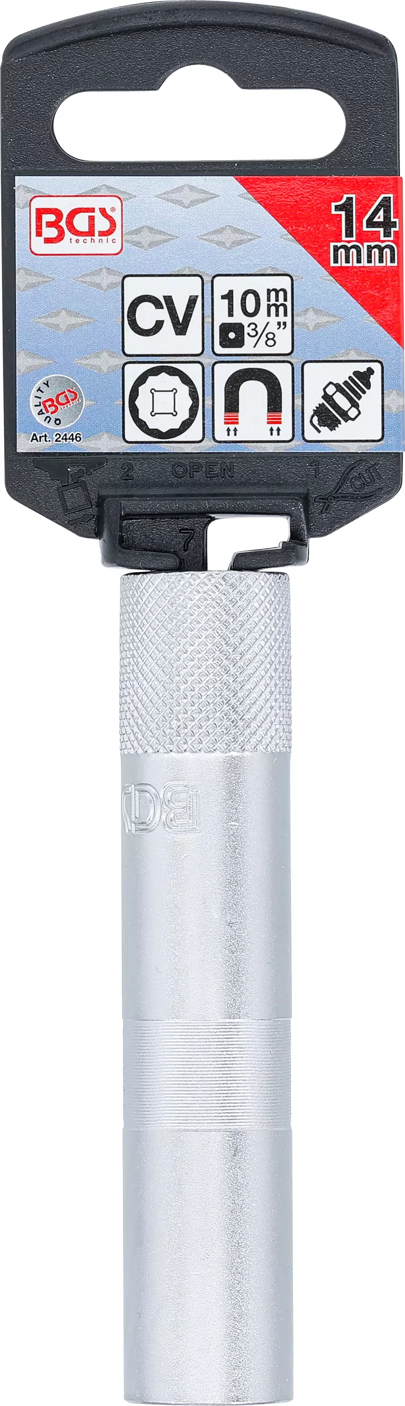 Zündkerzen-Einsatz mit Magnet, Zwölfkant, lang | Antrieb Innenvierkant 10 mm (3/8") | SW 14 mm