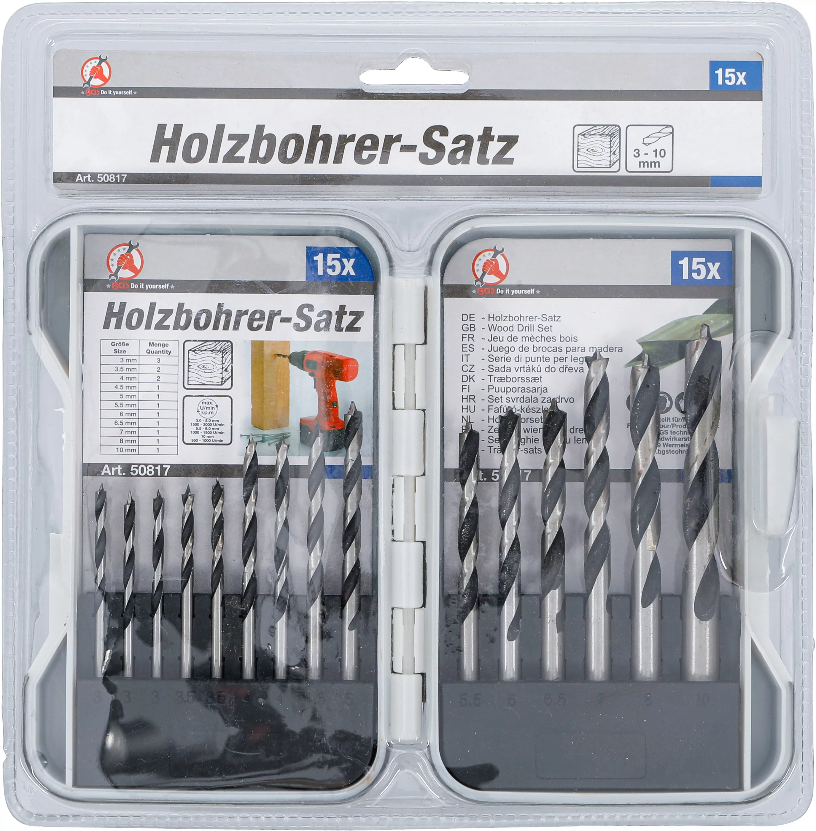 Holz-Bohrer-Satz | 3 - 10 mm | 15-tlg.